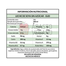 Cargar imagen en el visor de la galería, Leche de soya orgánica sin azúcar 1 litro - GUD