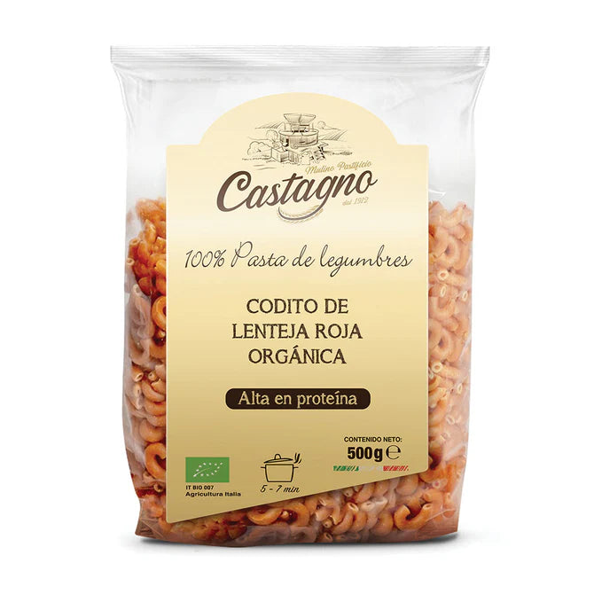 Codito de lenteja roja orgánica, sin gluten 500g- Castagno