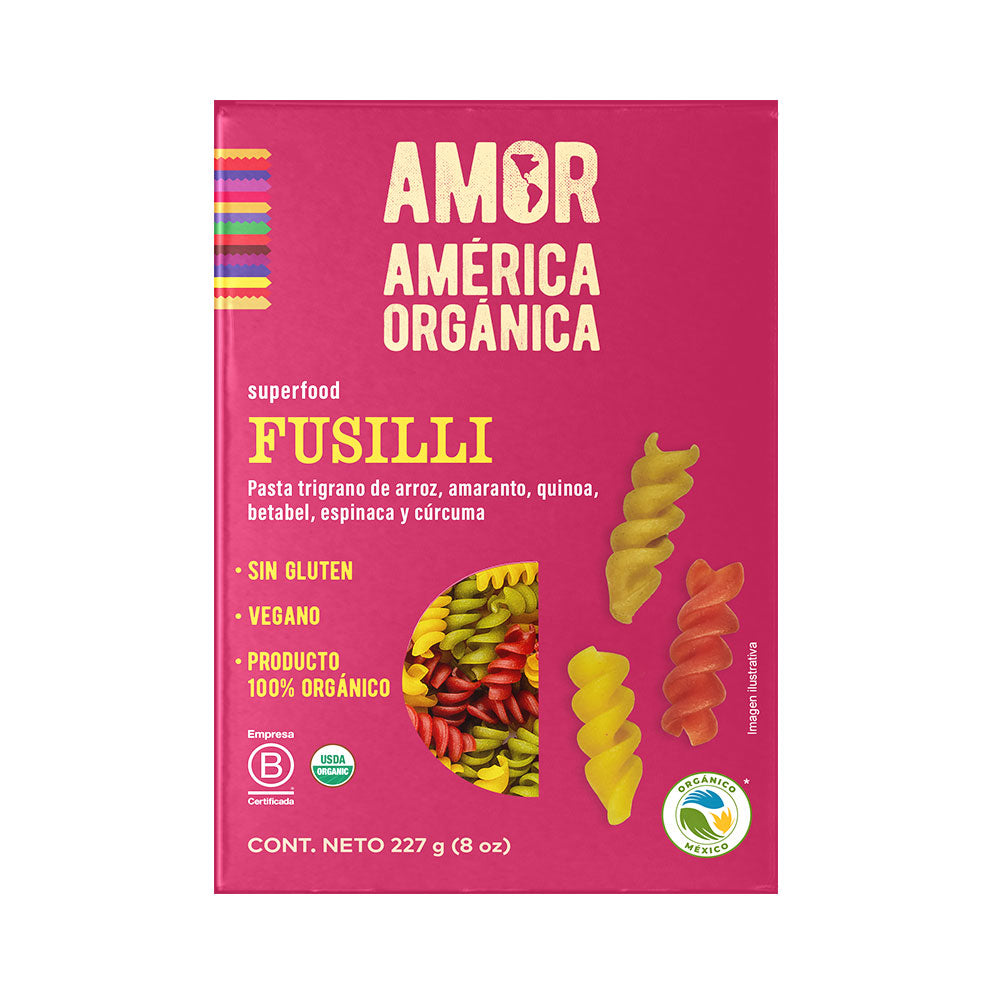 Pasta trigrano con vegetales fusilli 227g- Amor América Orgánica
