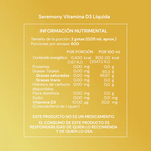 Vitamina D3 Líquida en gotas 30ml- SEREMONY