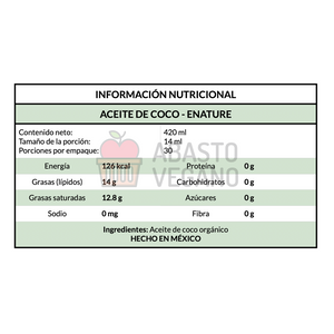 Aceite de coco orgánico extra virgen 420ml - Enature