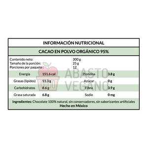 Cacao en polvo orgánico 95% 300g - Macuixoca