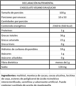 Chocolate Amargo 60% Sin Azúcar