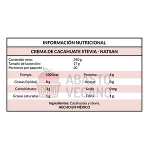 Crema de cacahuate con STEVIA 340 g - Natsan